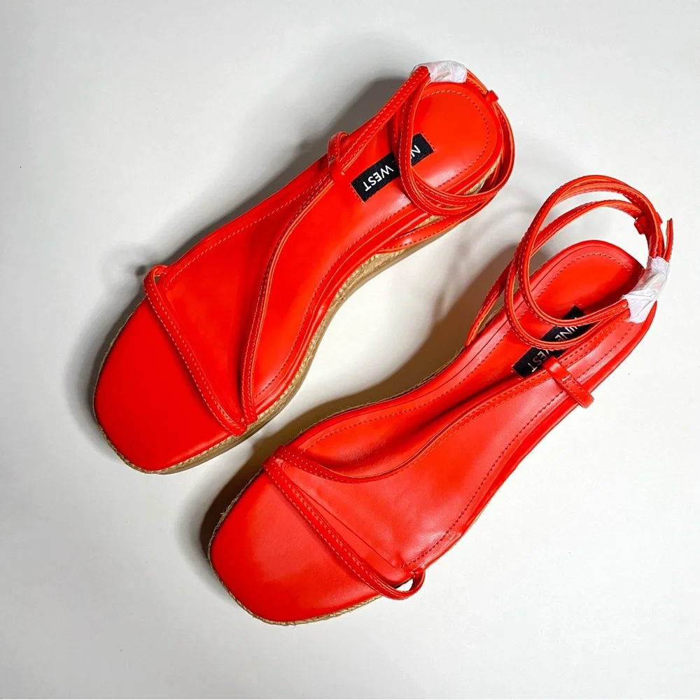 Nine West Red Strappy Wedge Sandals — 8M